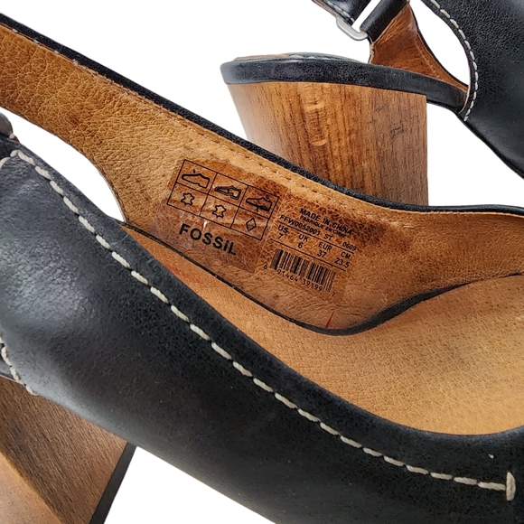 Fossil Slingback Peeptoe Block Heels Black Leather 7 - Picture 8 of 11